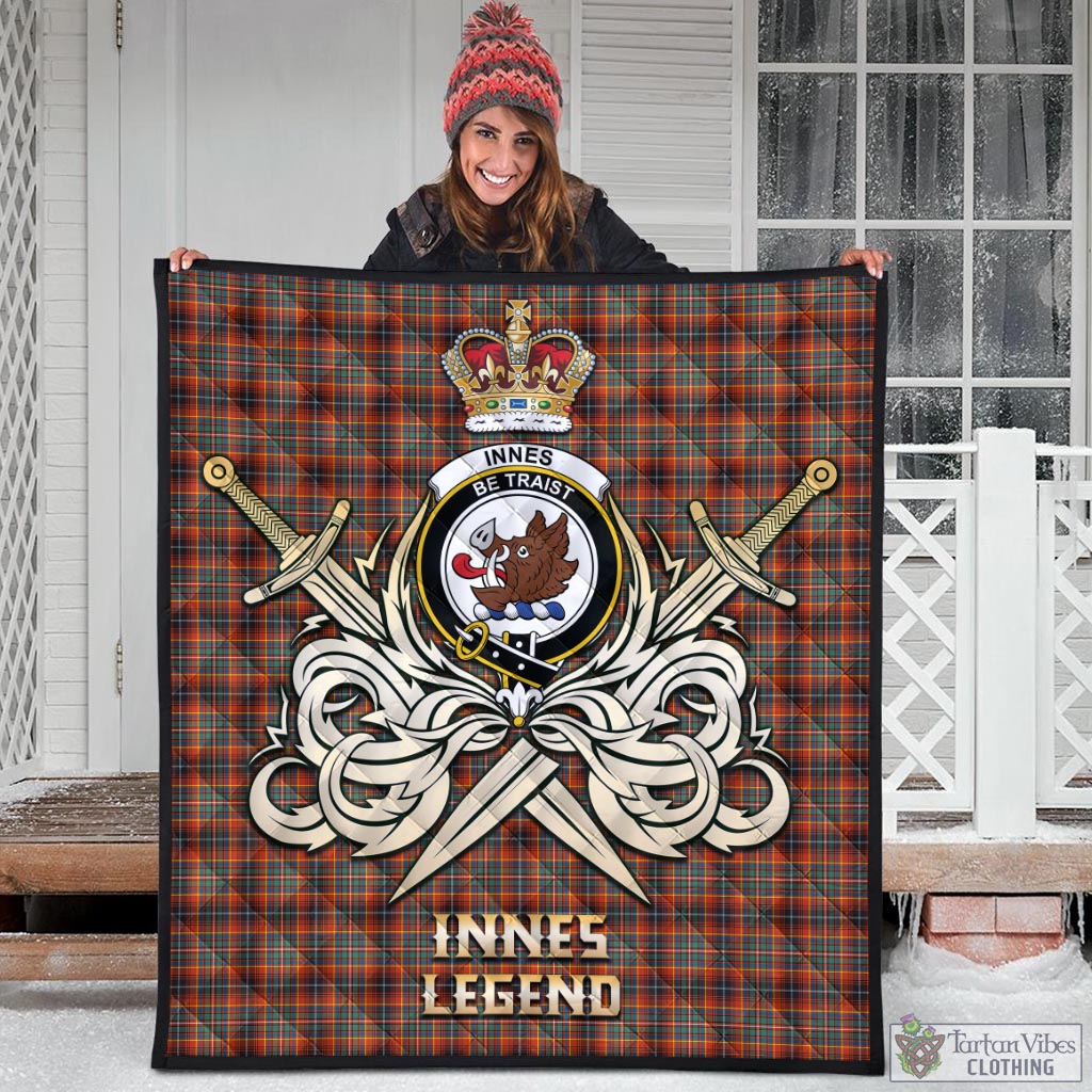 Tartan Vibes Clothing Innes Ancient Tartan Quilt with Clan Crest and the Golden Sword of Courageous Legacy