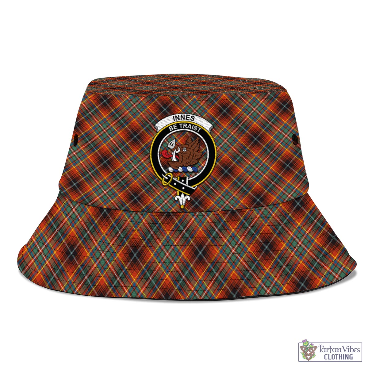 Tartan Vibes Clothing Innes Ancient Tartan Bucket Hat with Family Crest