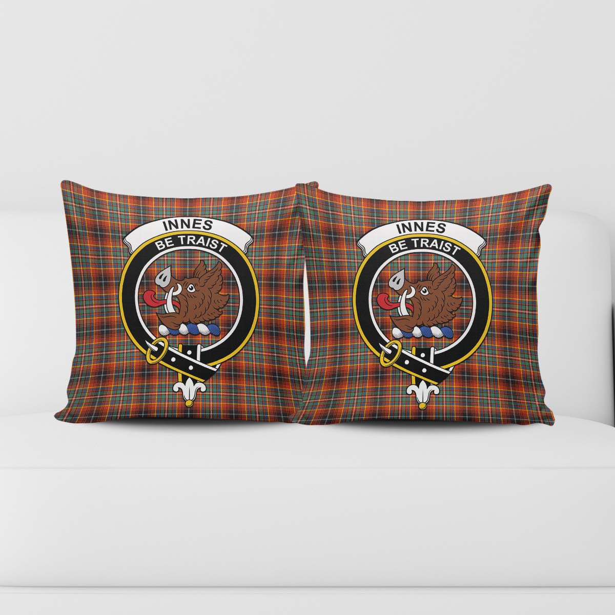 Innes Ancient Tartan Pillow Cover with Family Crest - Tartanvibesclothing