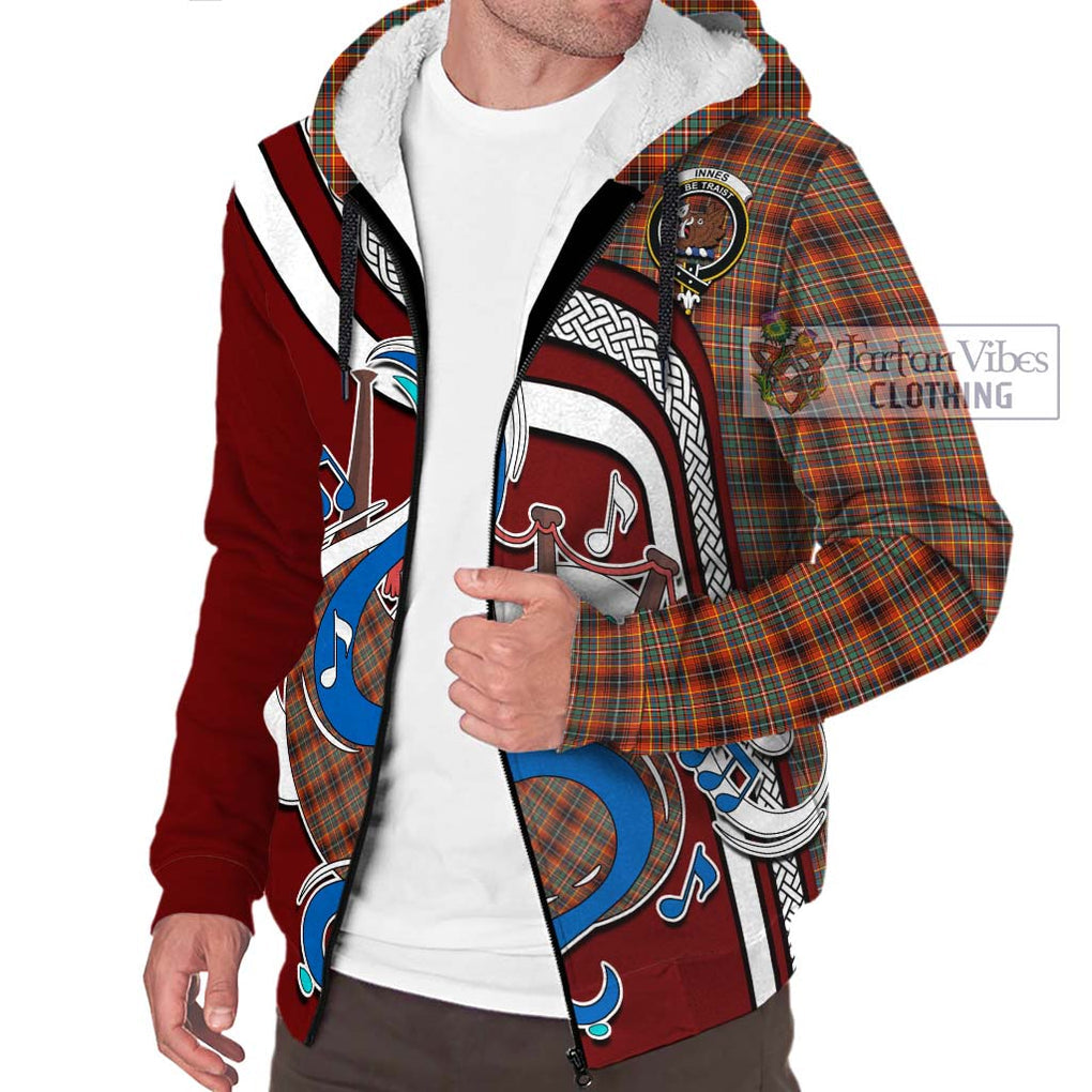 Innes Ancient Tartan Sherpa Hoodie with Epic Bagpipe Style Unisex - Tartanvibesclothing Shop