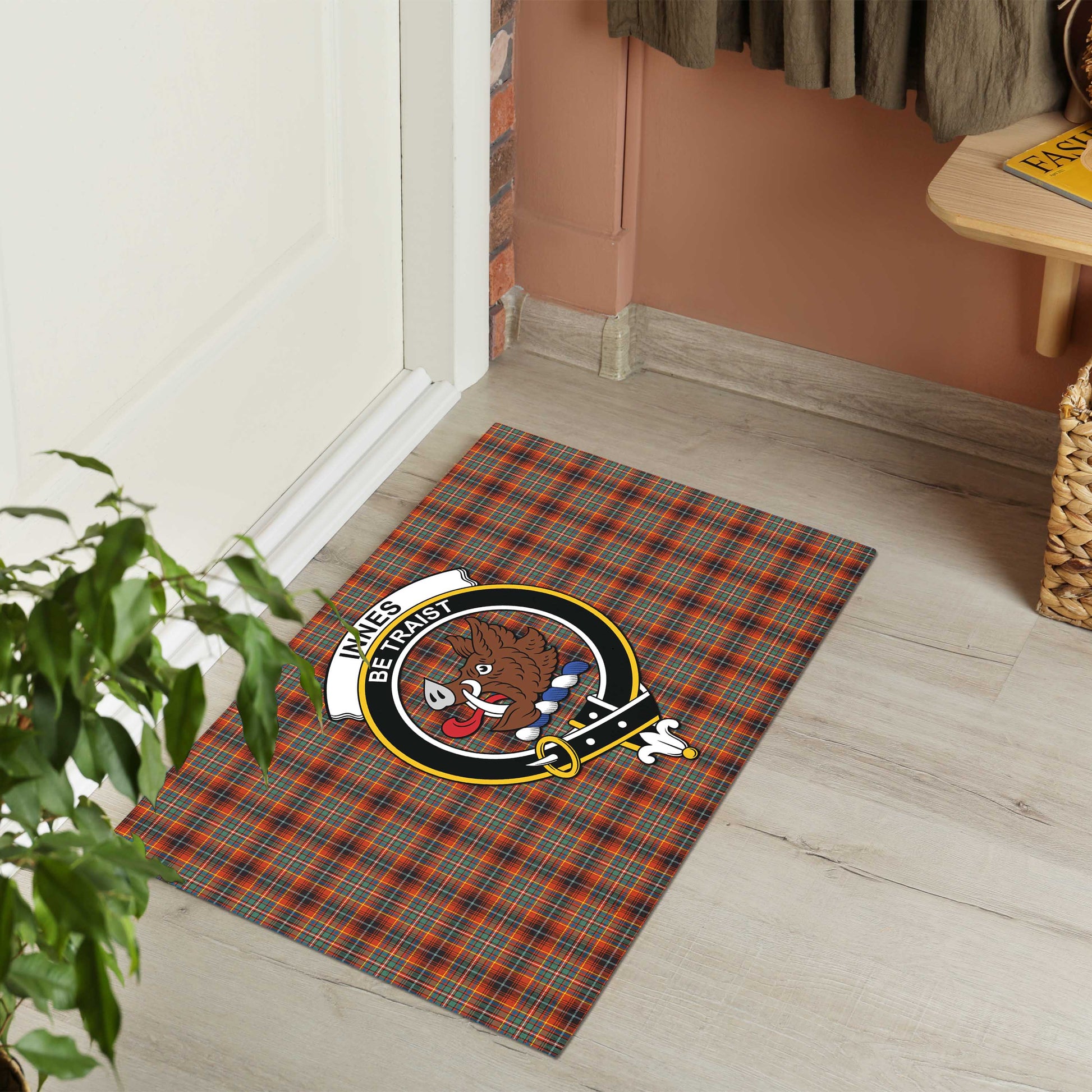 Innes Ancient Tartan Door Mat with Family Crest - Tartanvibesclothing