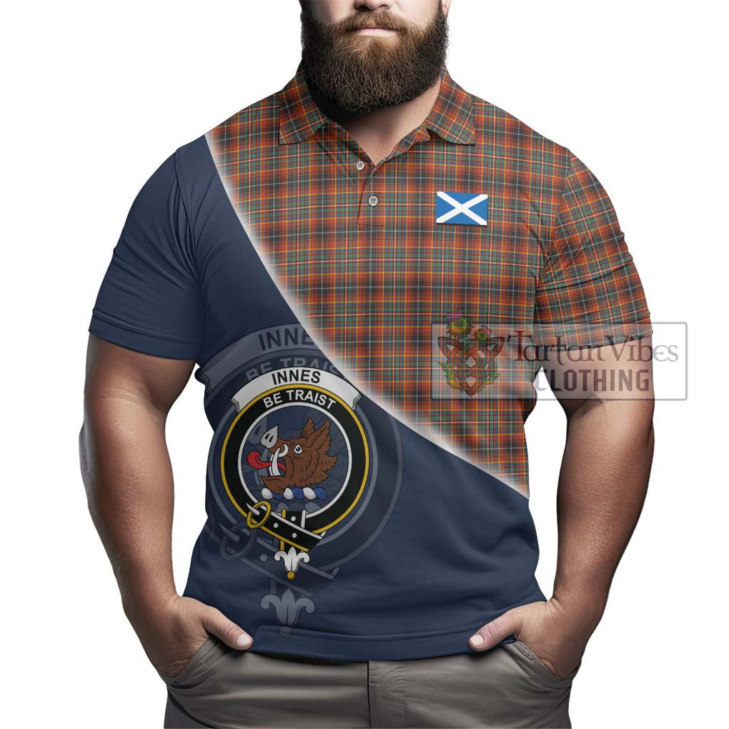 Innes Ancient Tartan Polo Shirt with Personalised National Flag and Family Crest Half Style - Tartanvibesclothing Shop