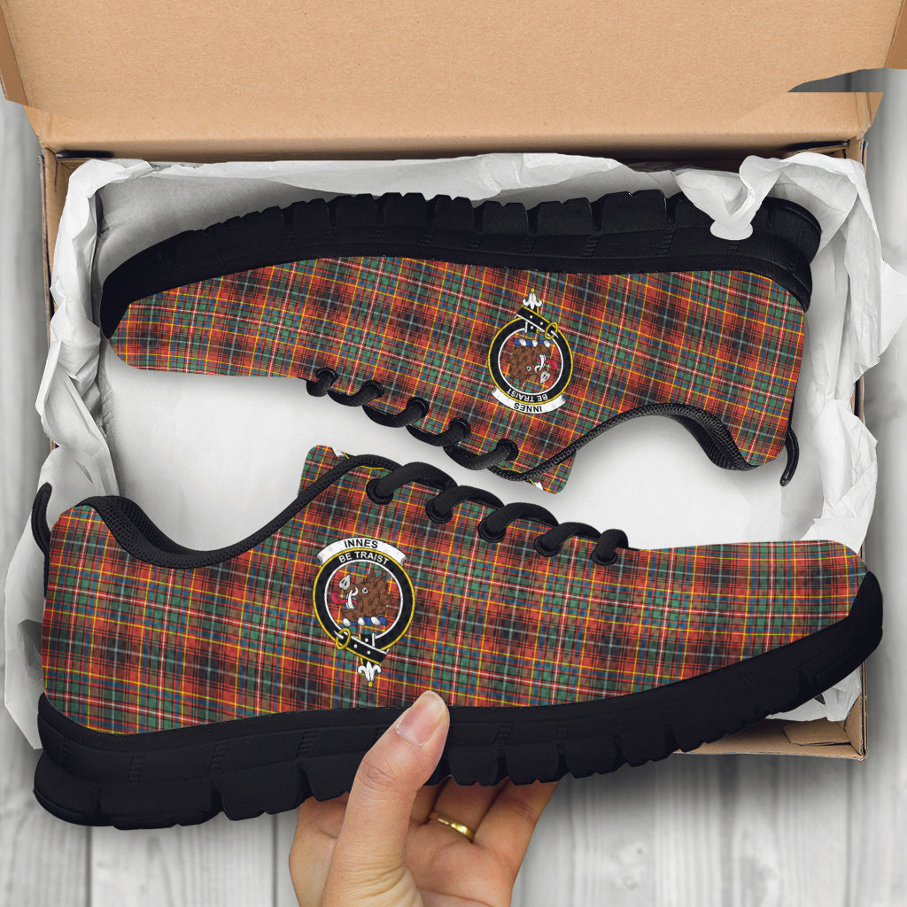 Innes Ancient Tartan Sneakers with Family Crest - Tartan Vibes Clothing