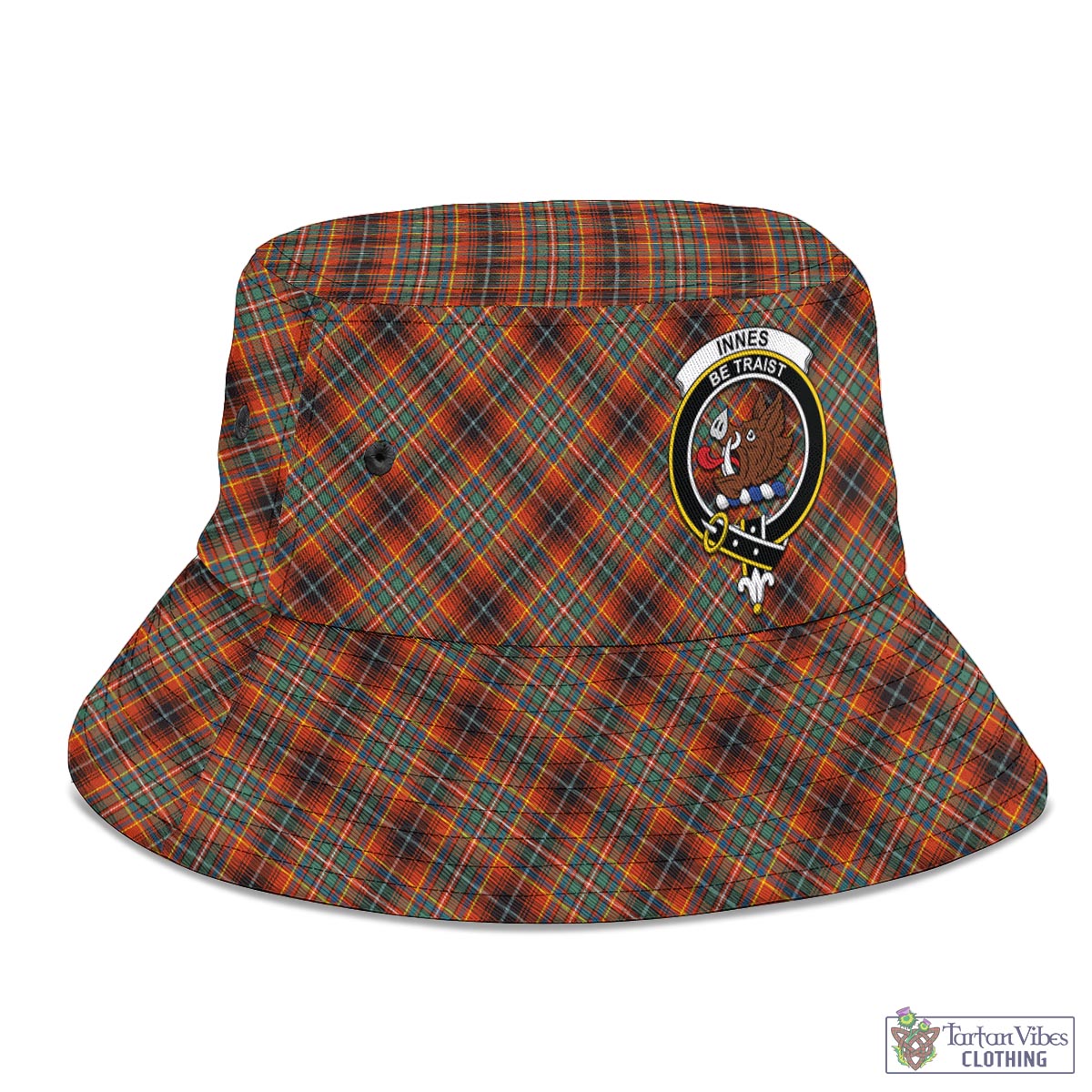 Tartan Vibes Clothing Innes Ancient Tartan Bucket Hat with Family Crest