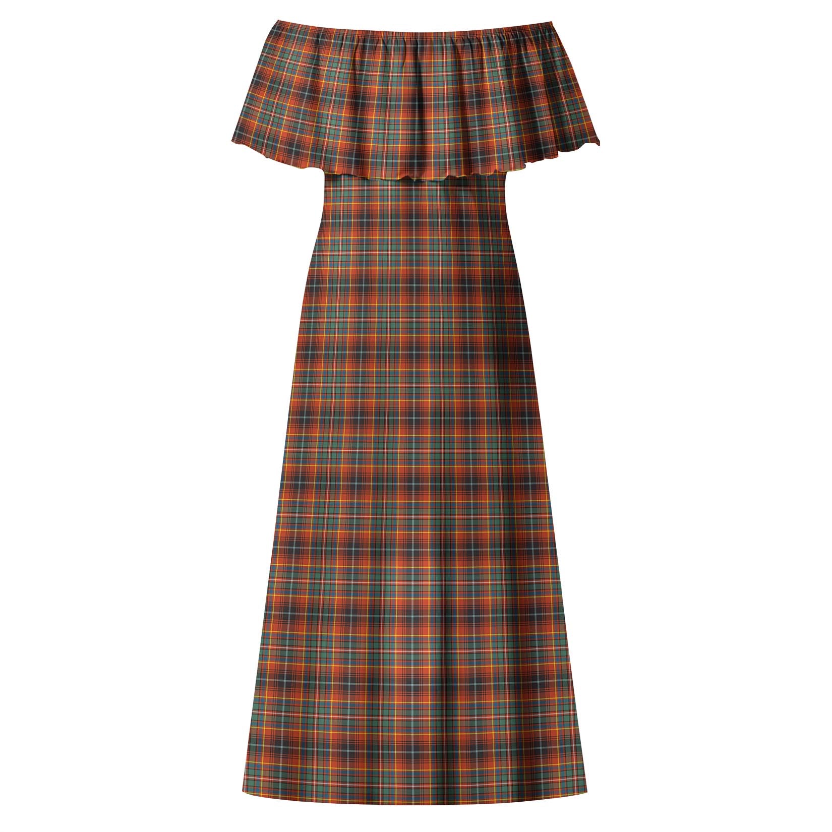 Innes Ancient Tartan Off Shoulder Long Dress - Tartanvibesclothing