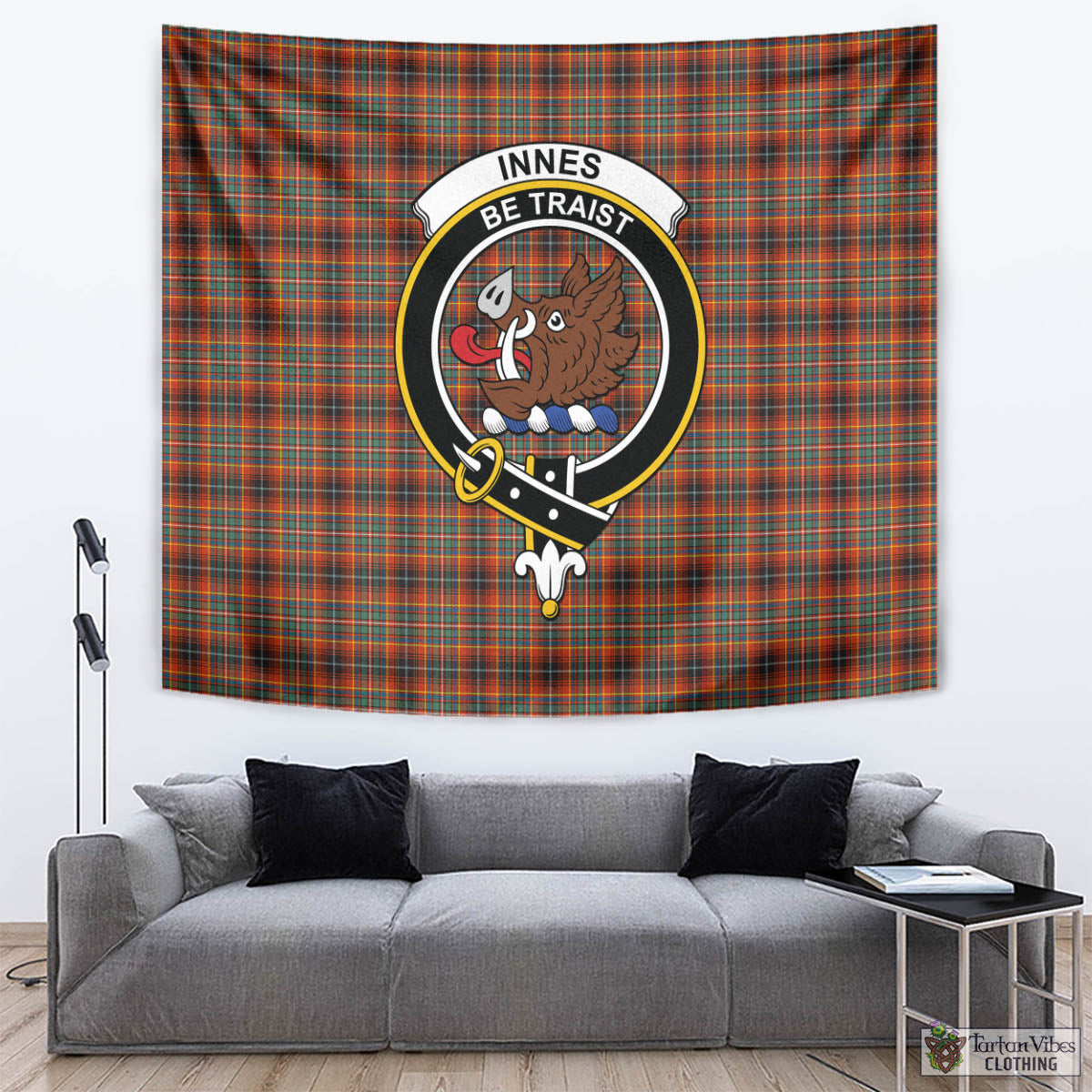 Tartan Vibes Clothing Innes Ancient Tartan Tapestry Wall Hanging and Home Decor for Room with Family Crest