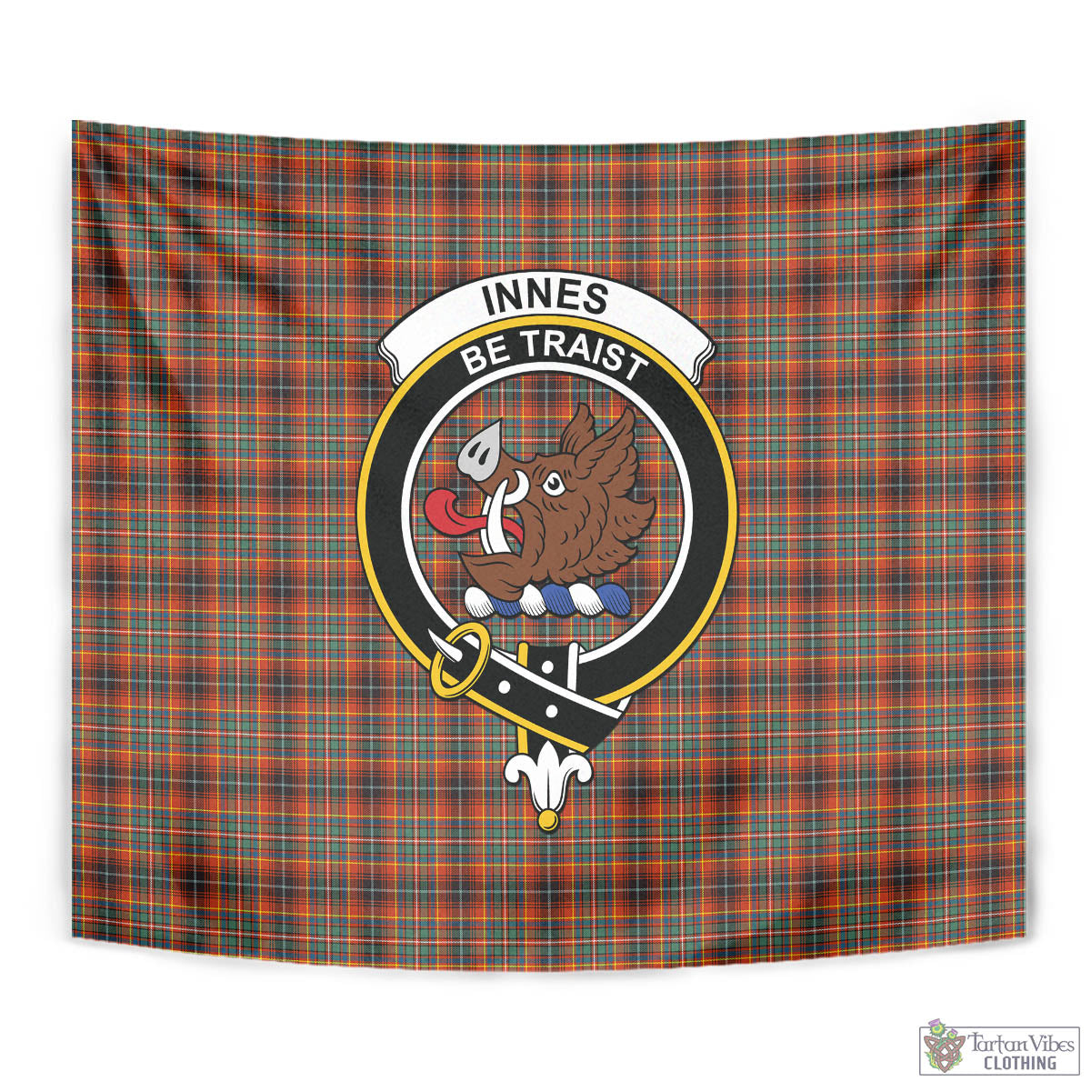 Tartan Vibes Clothing Innes Ancient Tartan Tapestry Wall Hanging and Home Decor for Room with Family Crest