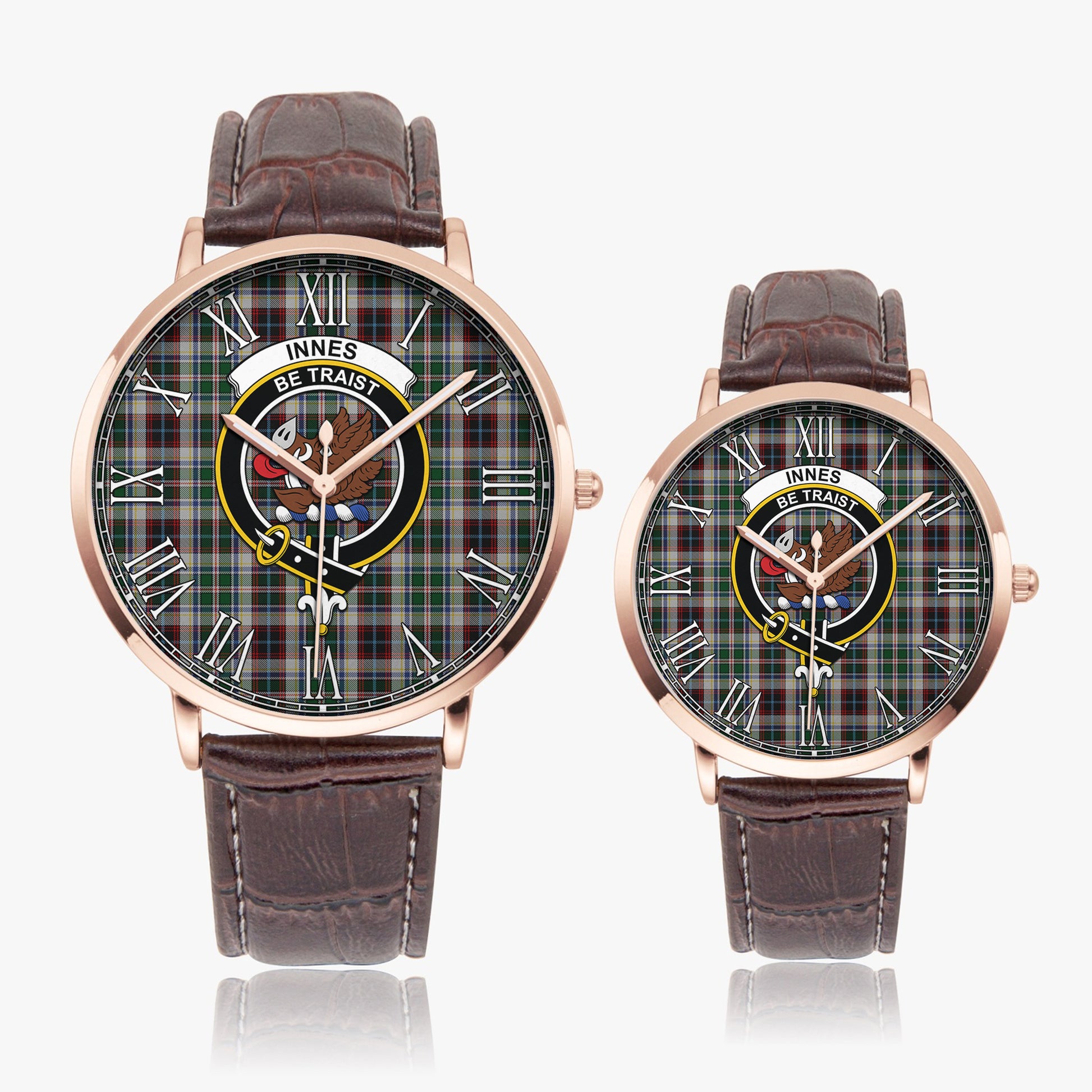 Innes Dress Tartan Family Crest Leather Strap Quartz Watch - Tartanvibesclothing