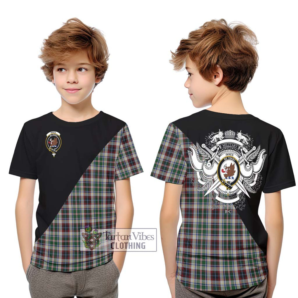 Innes Dress Tartan Kid T-Shirt with Family Crest and Military Logo Style Youth XL Size14 - Tartanvibesclothing Shop