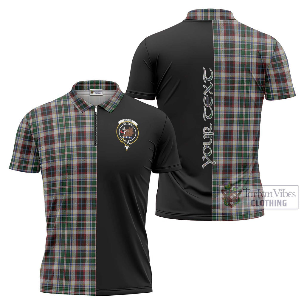 Innes Dress Tartan Zipper Polo Shirt with Family Crest and Half Of Me Style Unisex - Tartanvibesclothing Shop