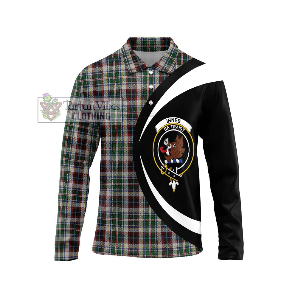 Innes Dress Tartan Long Sleeve Polo Shirt with Family Crest Circle Style Unisex - Tartan Vibes Clothing