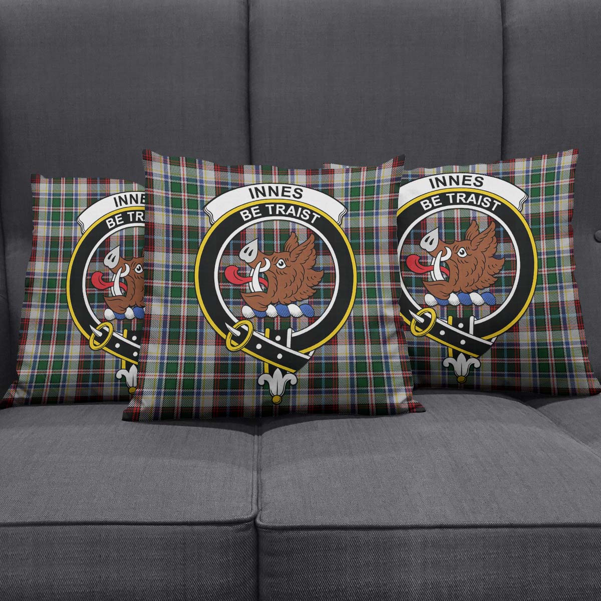 Innes Dress Tartan Pillow Cover with Family Crest Square Pillow Cover - Tartanvibesclothing