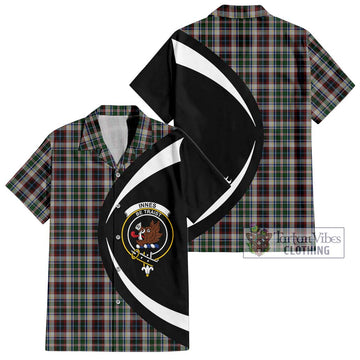 Innes Dress Tartan Short Sleeve Button Up with Family Crest Circle Style