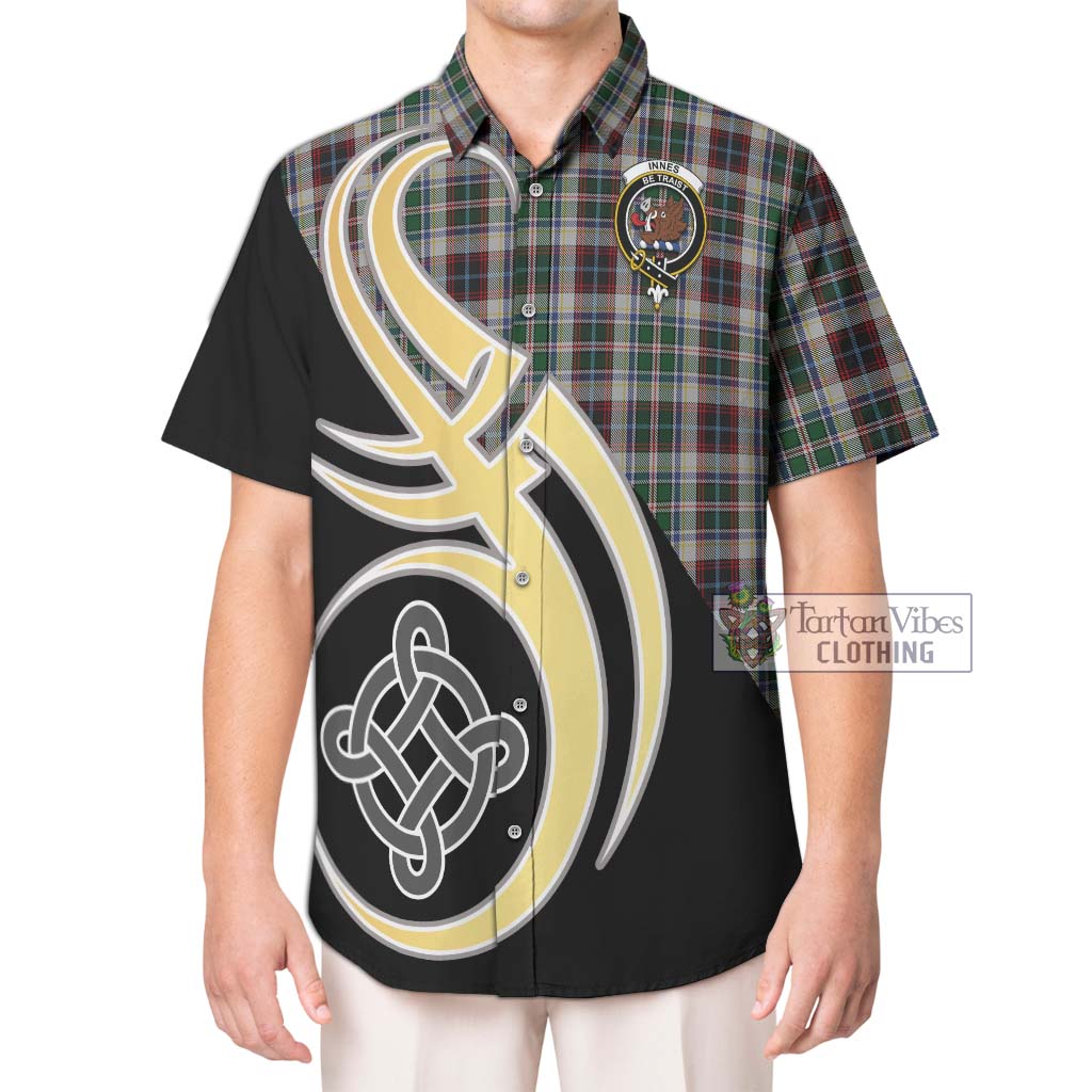 Innes Dress Tartan Short Sleeve Button Shirt with Family Crest and Celtic Symbol Style Kid - Tartan Vibes Clothing