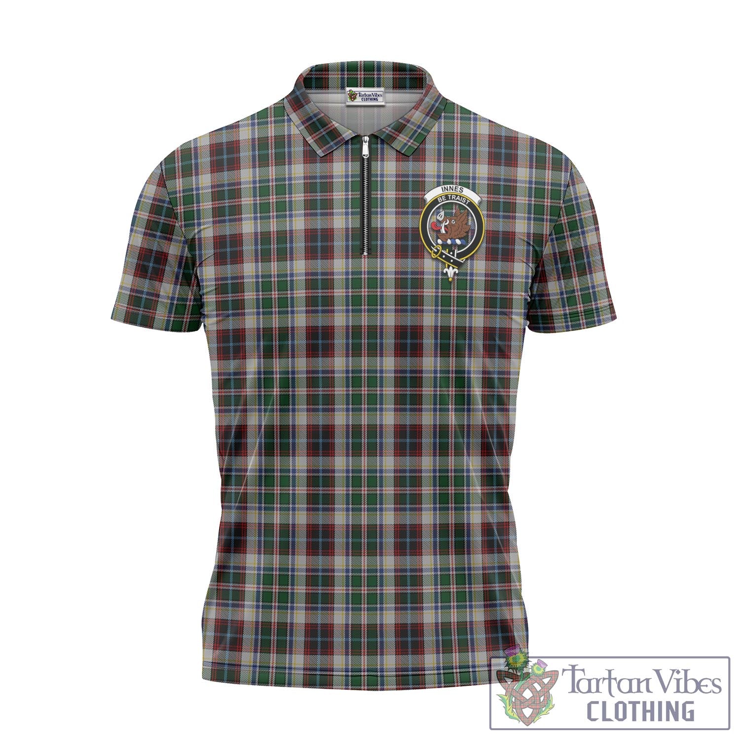 Tartan Vibes Clothing Innes Dress Tartan Zipper Polo Shirt with Family Crest