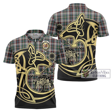 Innes Dress Tartan Zipper Polo Shirt with Family Crest Celtic Wolf Style