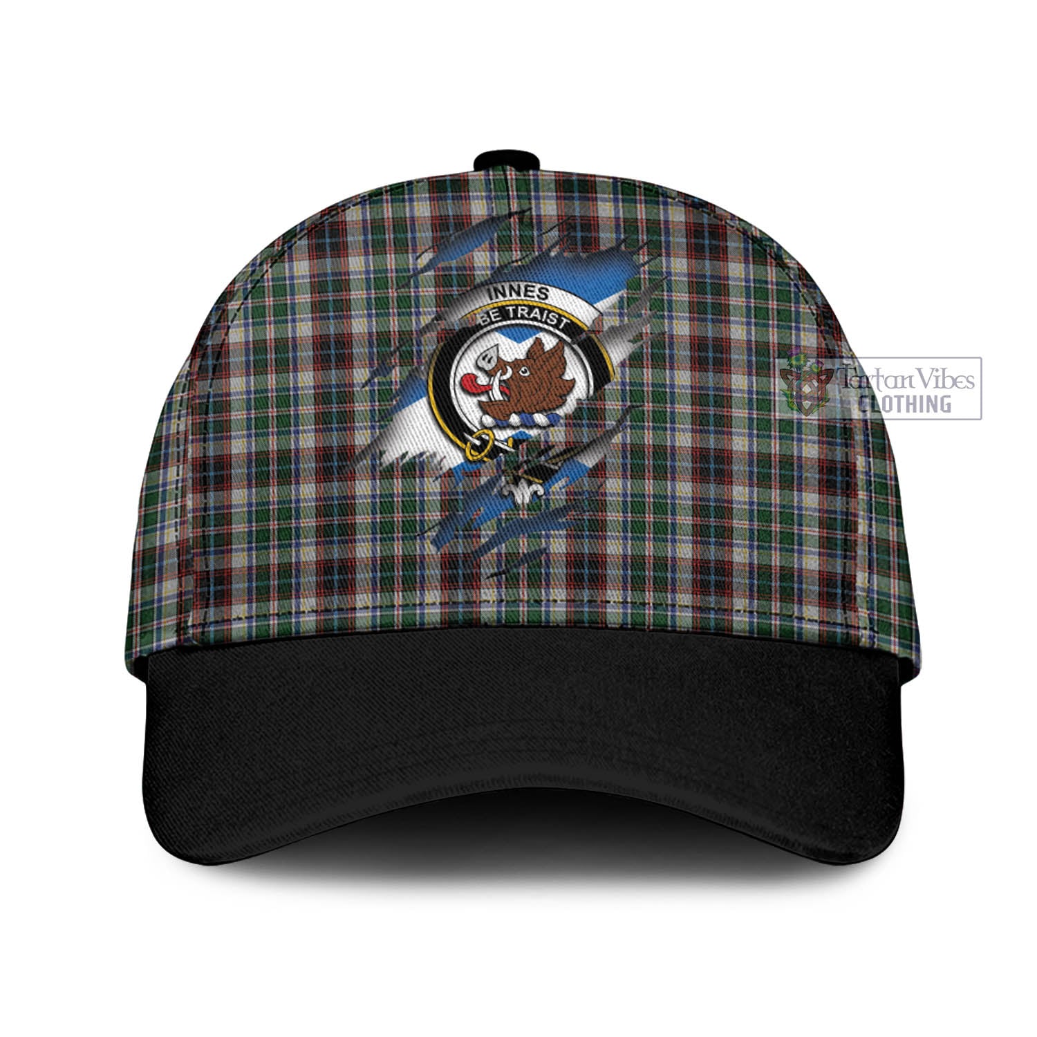 Tartan Vibes Clothing Innes Dress Tartan Classic Cap with Family Crest In Me Style