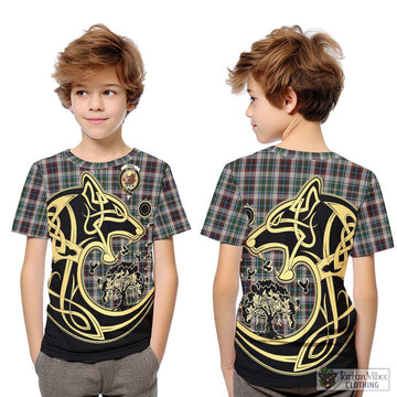 Innes Dress Tartan Kid T-Shirt with Family Crest Celtic Wolf Style