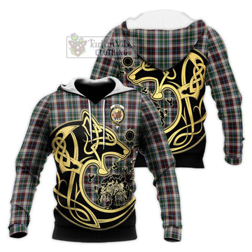 Innes Dress Tartan Knitted Hoodie with Family Crest Celtic Wolf Style