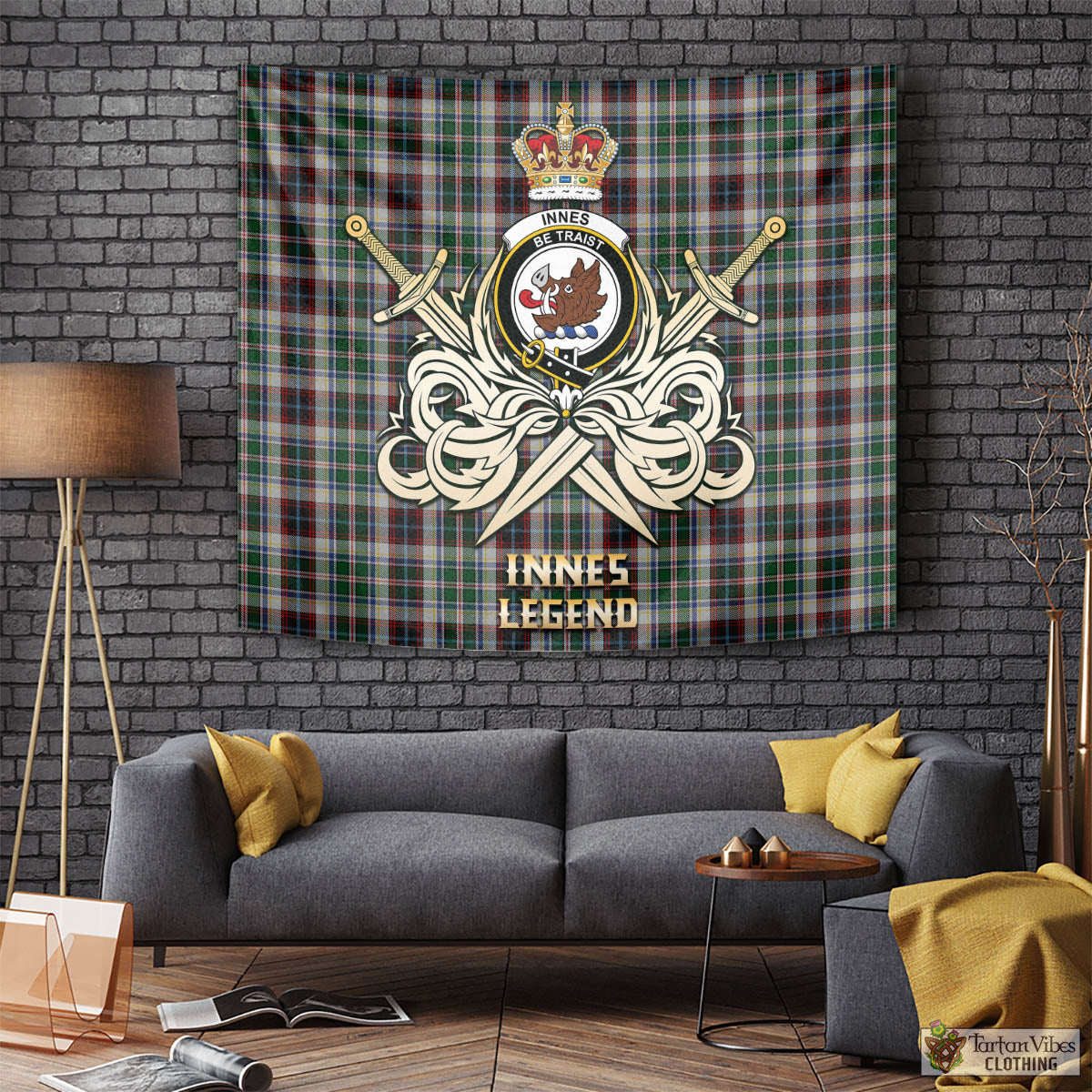 Tartan Vibes Clothing Innes Dress Tartan Tapestry with Clan Crest and the Golden Sword of Courageous Legacy