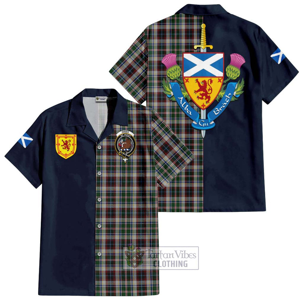 Tartan Vibes Clothing Innes Dress Tartan Short Sleeve Button Shirt with Scottish Lion Royal Arm Half Style