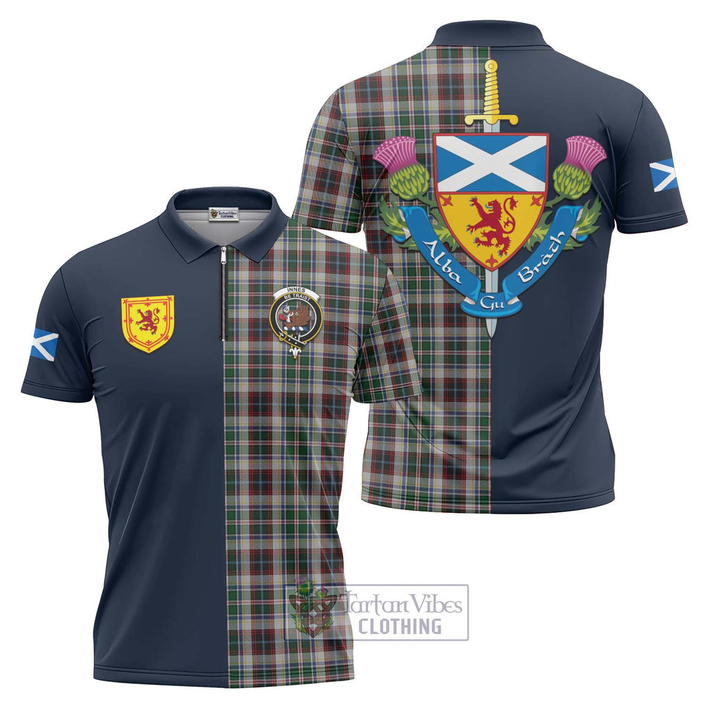 Tartan Vibes Clothing Innes Dress Tartan Zipper Polo Shirt with Scottish Lion Royal Arm Half Style