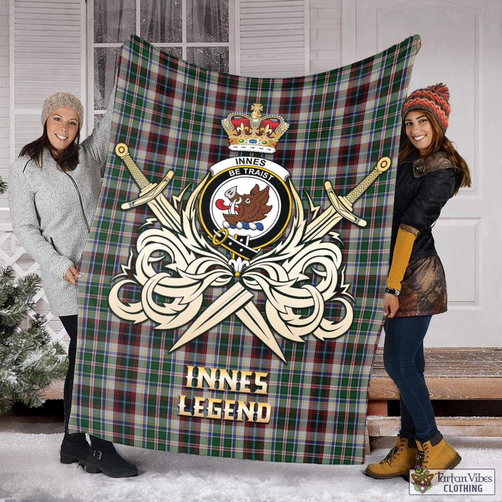 Tartan Vibes Clothing Innes Dress Tartan Blanket with Clan Crest and the Golden Sword of Courageous Legacy