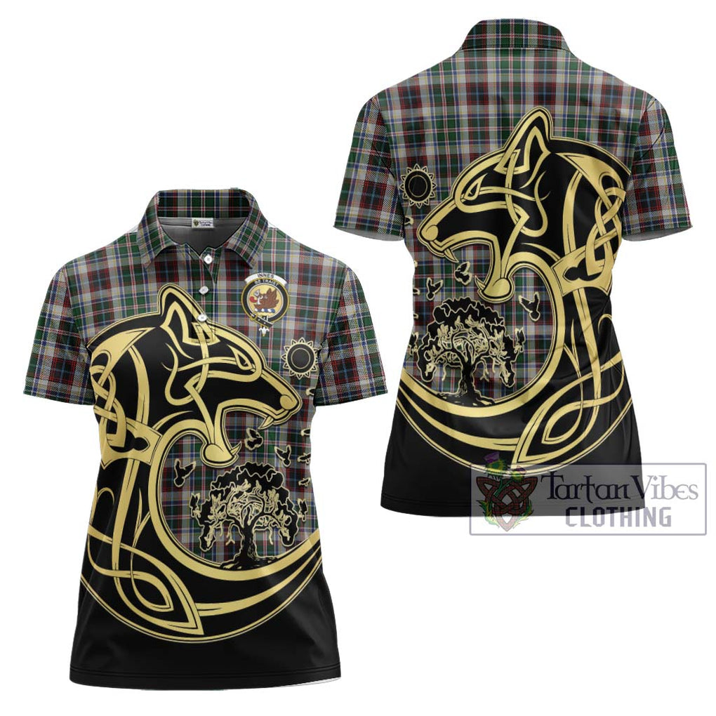 Innes Dress Tartan Women's Polo Shirt with Family Crest Celtic Wolf Style Women - Tartanvibesclothing Shop