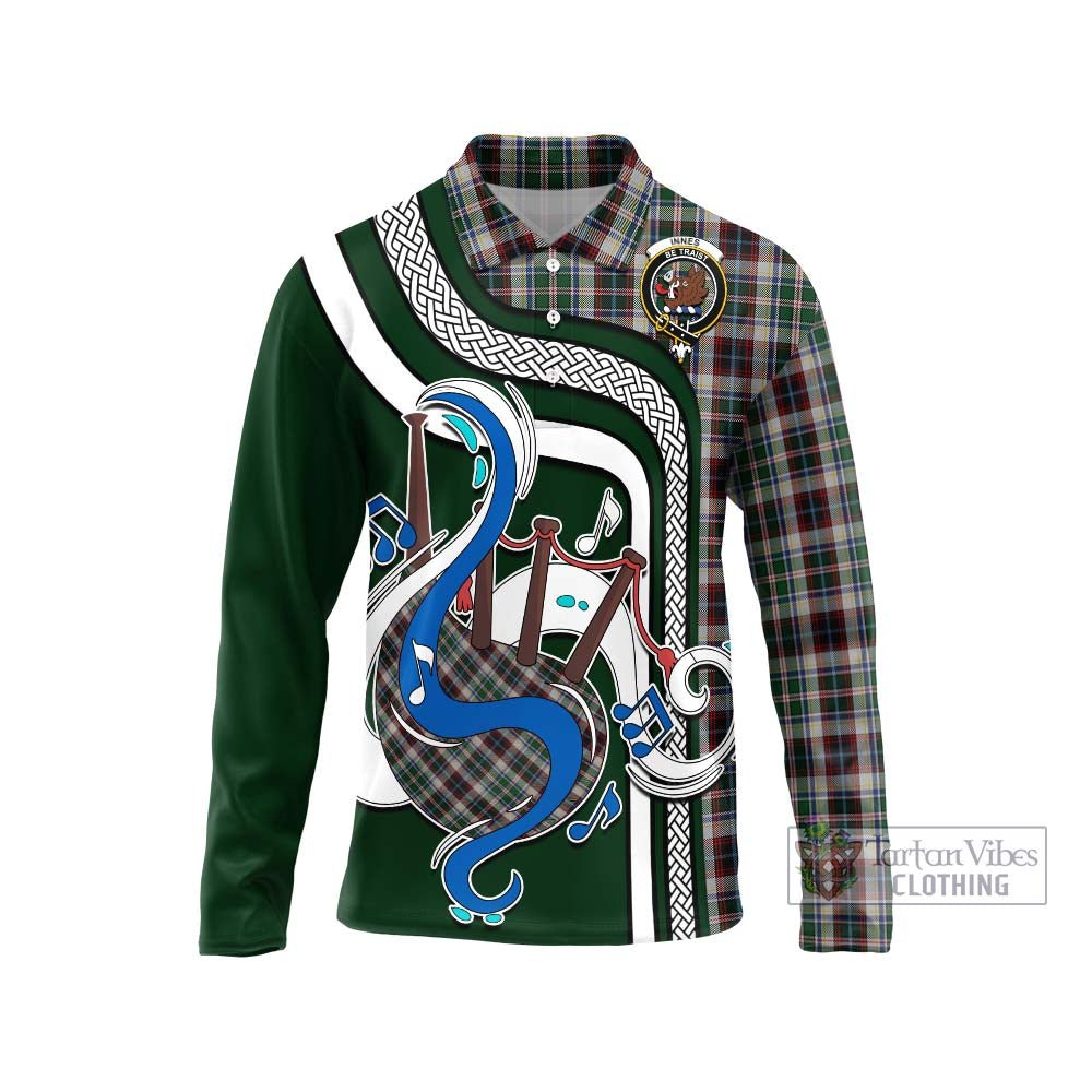 Tartan Vibes Clothing Innes Dress Tartan Long Sleeve Polo Shirt with Epic Bagpipe Style