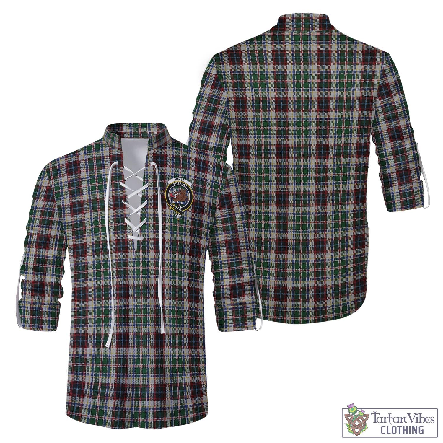 Tartan Vibes Clothing Innes Dress Tartan Men's Scottish Traditional Jacobite Ghillie Kilt Shirt with Family Crest