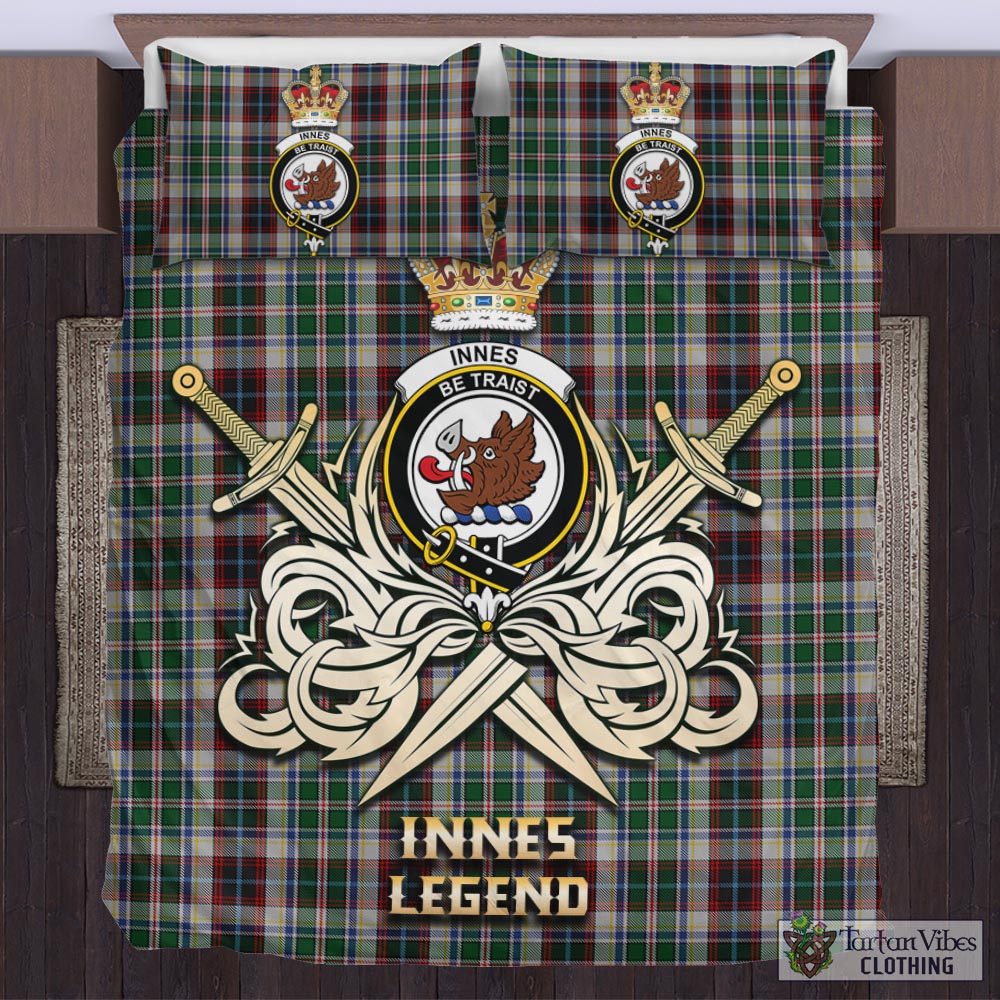 Tartan Vibes Clothing Innes Dress Tartan Bedding Set with Clan Crest and the Golden Sword of Courageous Legacy