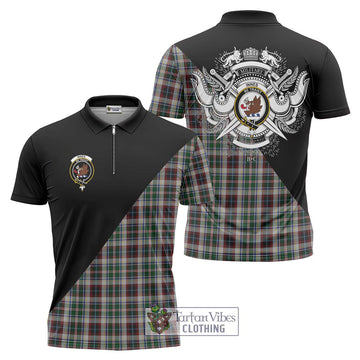 Innes Dress Tartan Zipper Polo Shirt with Family Crest and Military Logo Style