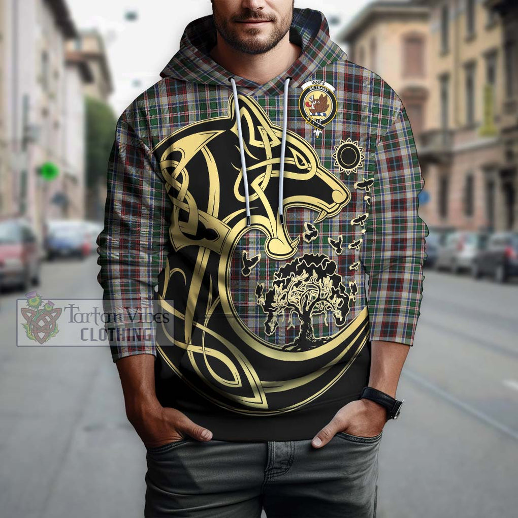 Innes Dress Tartan Hoodie with Family Crest Celtic Wolf Style Zip Hoodie - Tartan Vibes Clothing