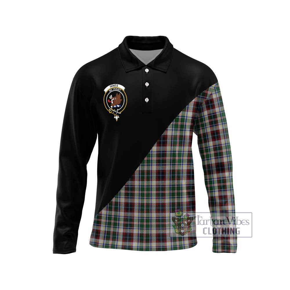 Innes Dress Tartan Long Sleeve Polo Shirt with Family Crest and Military Logo Style Unisex - Tartanvibesclothing Shop