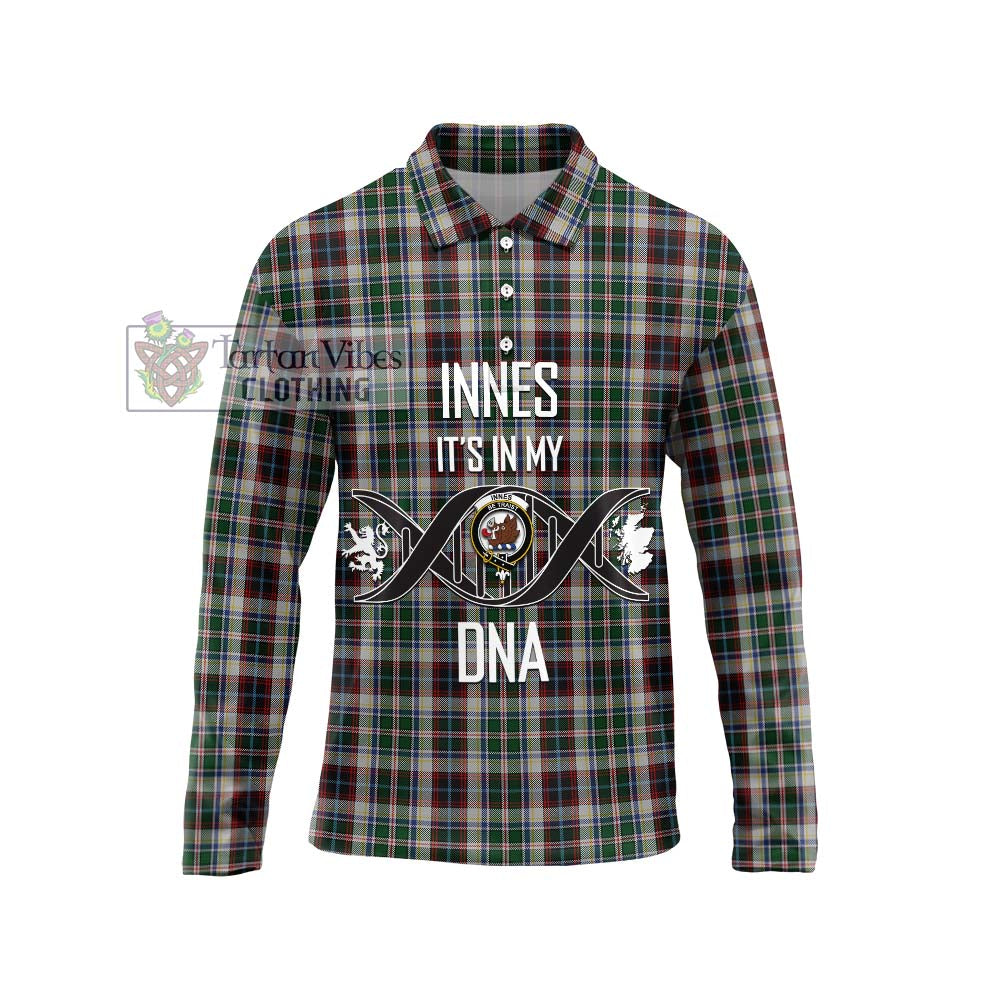 Innes Dress Tartan Long Sleeve Polo Shirt with Family Crest DNA In Me Style Unisex - Tartanvibesclothing Shop