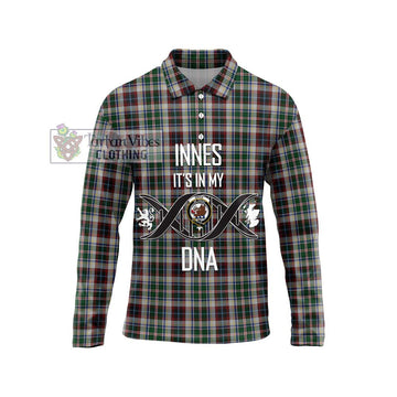 Innes Dress Tartan Long Sleeve Polo Shirt with Family Crest DNA In Me Style