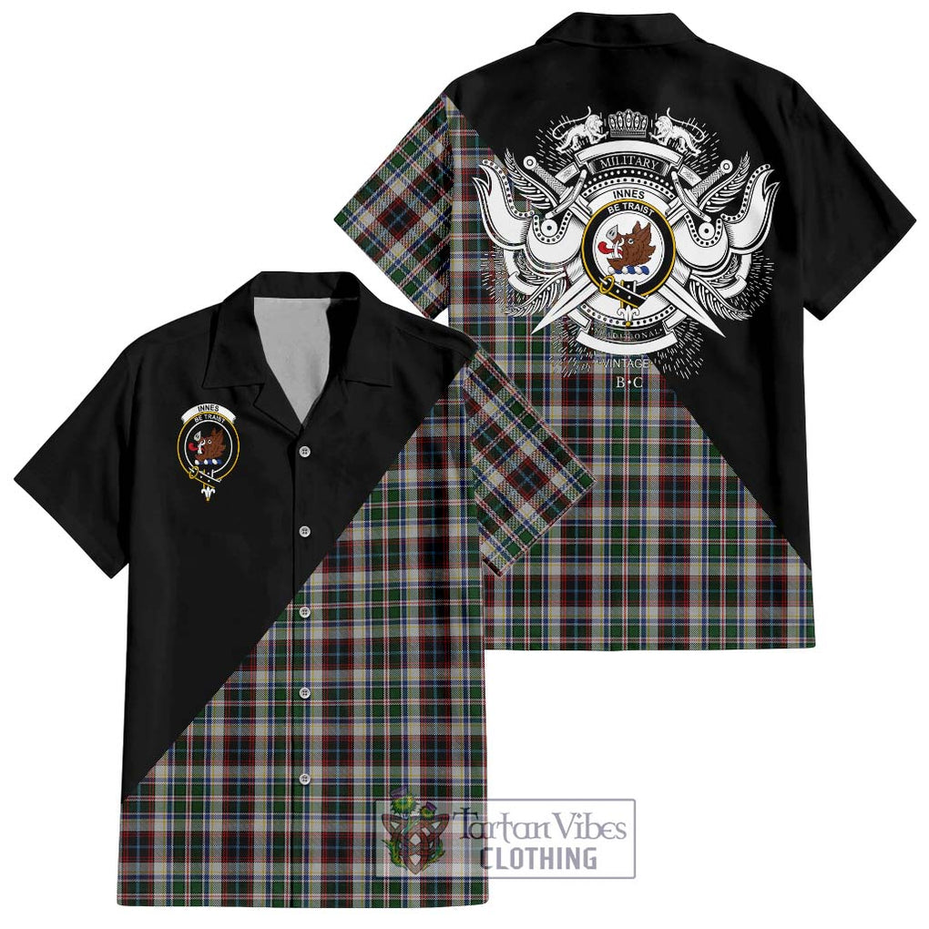 Innes Dress Tartan Short Sleeve Button Shirt with Family Crest and Military Logo Style Kid - Tartanvibesclothing Shop