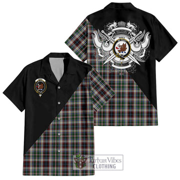 Innes Dress Tartan Short Sleeve Button Shirt with Family Crest and Military Logo Style