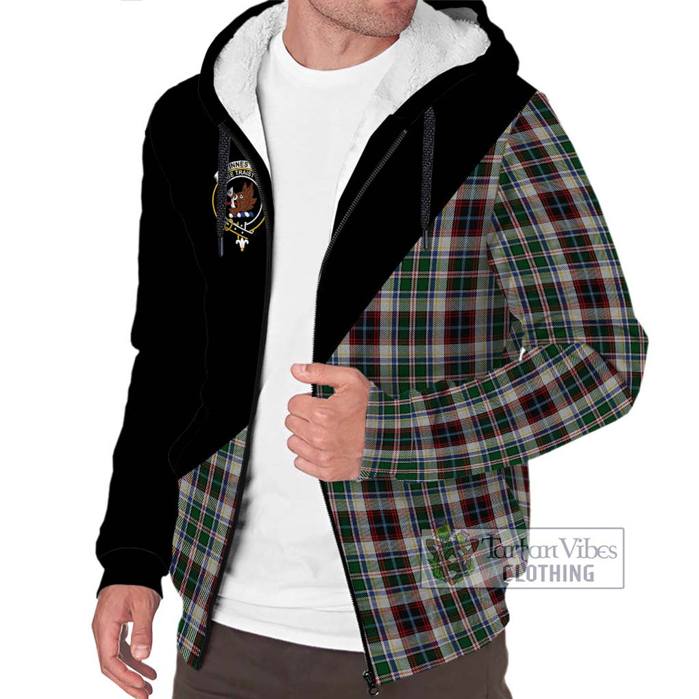 Innes Dress Tartan Sherpa Hoodie with Family Crest and Military Logo Style Unisex S - Tartanvibesclothing Shop