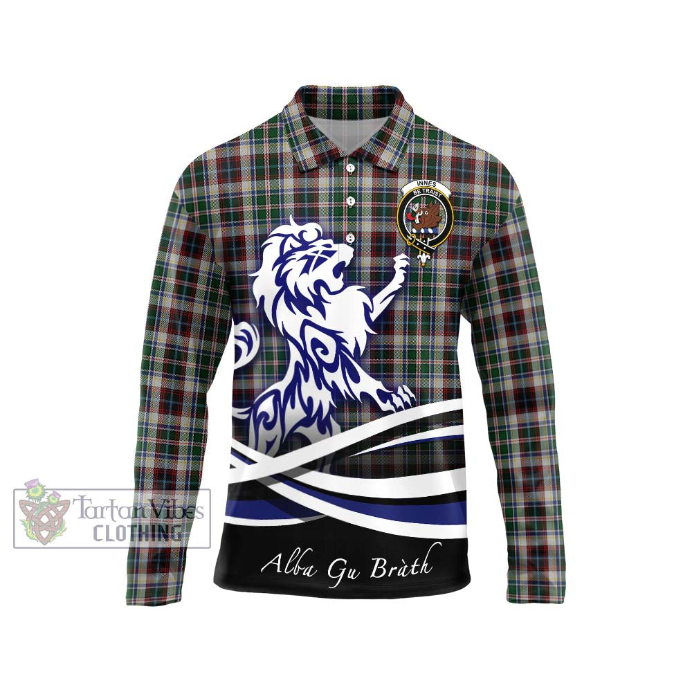 Innes Dress Tartan Long Sleeve Polo Shirt with Alba Gu Brath Regal Lion Emblem Unisex - Tartanvibesclothing Shop