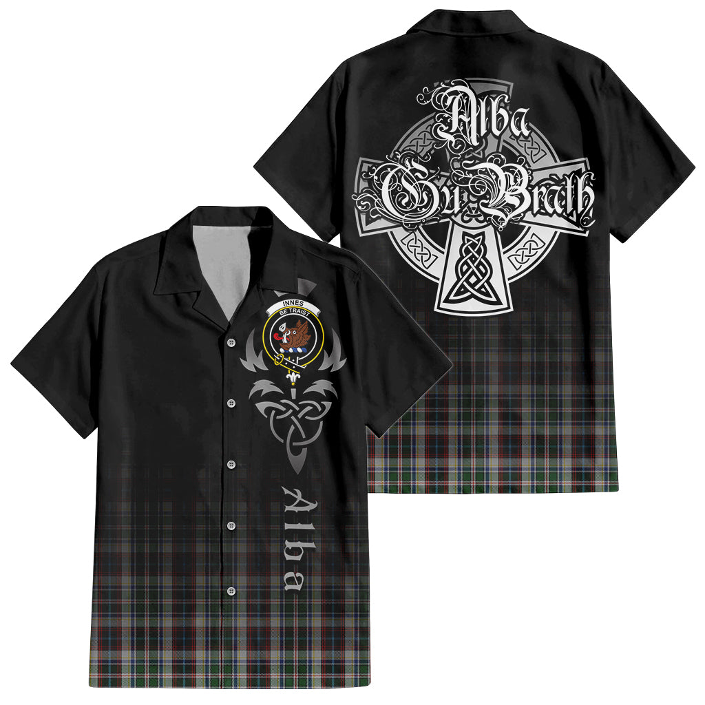 Tartan Vibes Clothing Innes Dress Tartan Short Sleeve Button Up Featuring Alba Gu Brath Family Crest Celtic Inspired