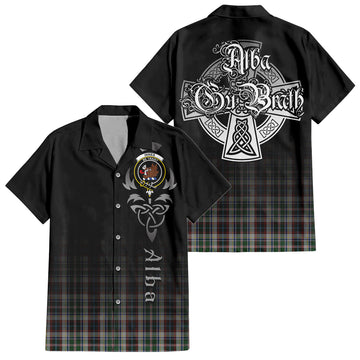 Innes Dress Tartan Short Sleeve Button Up Shirt Featuring Alba Gu Brath Family Crest Celtic Inspired