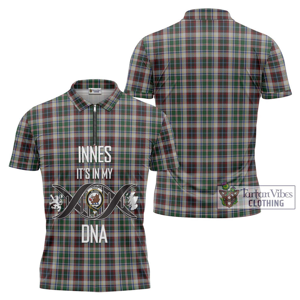 Innes Dress Tartan Zipper Polo Shirt with Family Crest DNA In Me Style Unisex - Tartanvibesclothing Shop