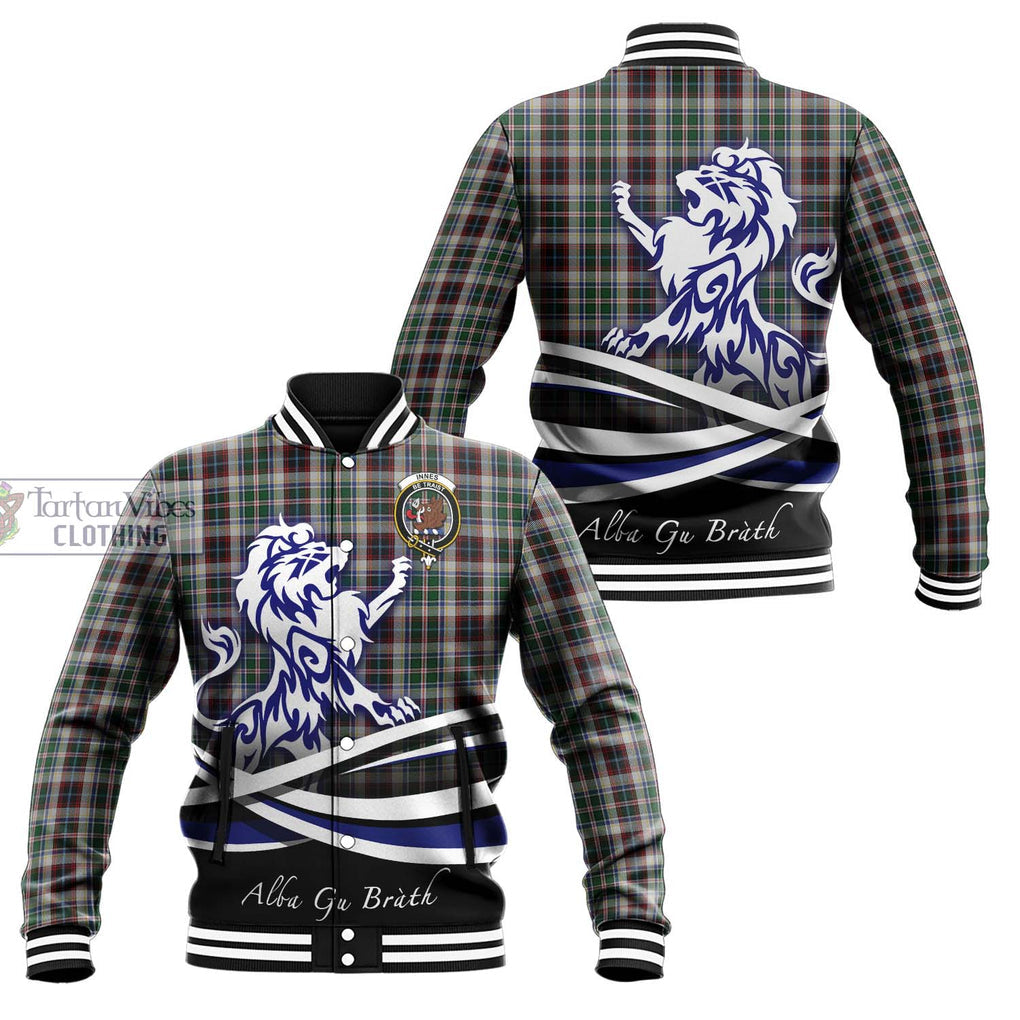 Innes Dress Tartan Baseball Jacket with Alba Gu Brath Regal Lion Emblem Unisex - Tartanvibesclothing Shop