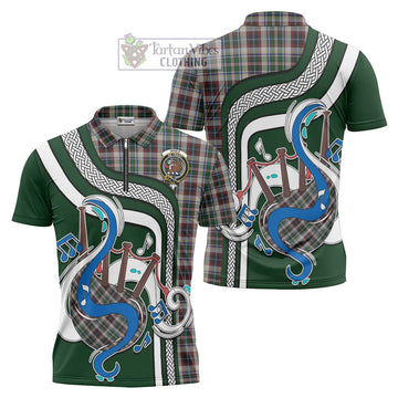 Innes Dress Tartan Zipper Polo Shirt with Epic Bagpipe Style