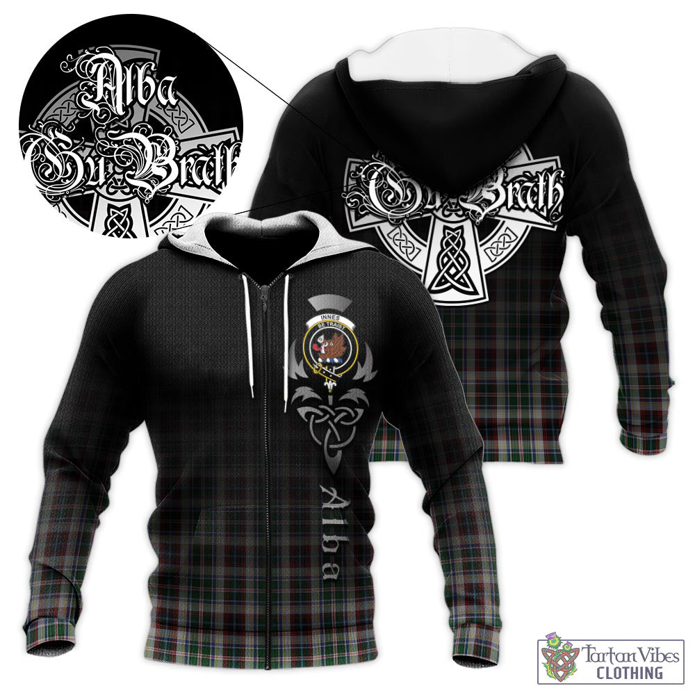 Tartan Vibes Clothing Innes Dress Tartan Knitted Hoodie Featuring Alba Gu Brath Family Crest Celtic Inspired