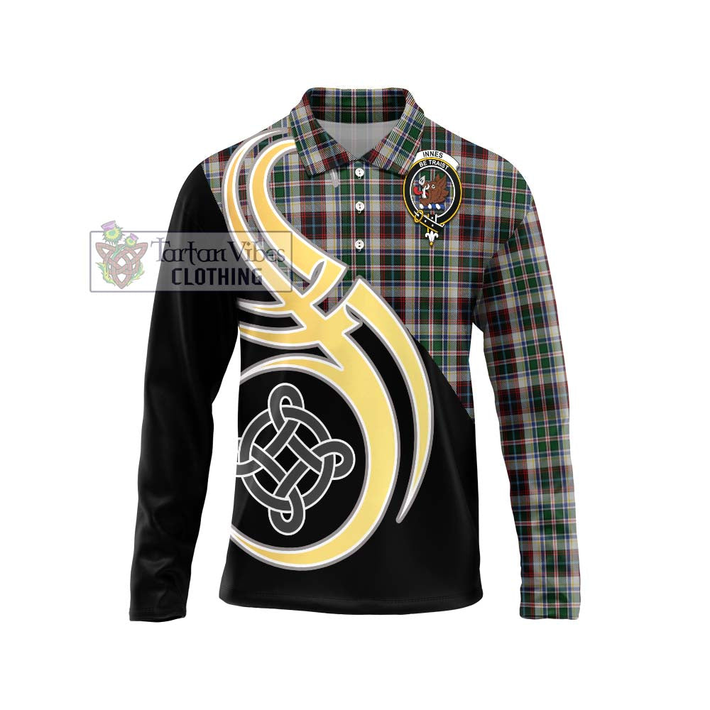 Innes Dress Tartan Long Sleeve Polo Shirt with Family Crest and Celtic Symbol Style Unisex - Tartan Vibes Clothing