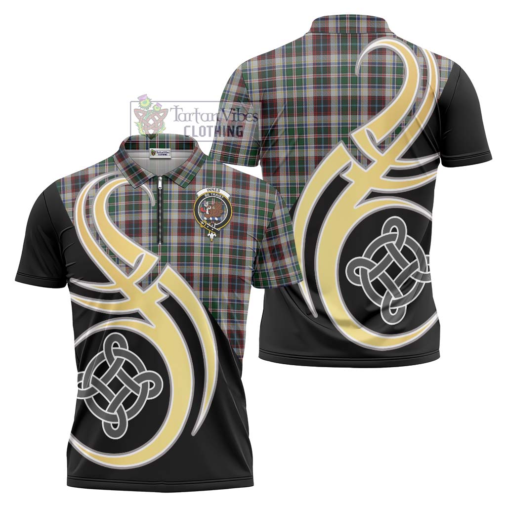 Tartan Vibes Clothing Innes Dress Tartan Zipper Polo Shirt with Family Crest and Celtic Symbol Style