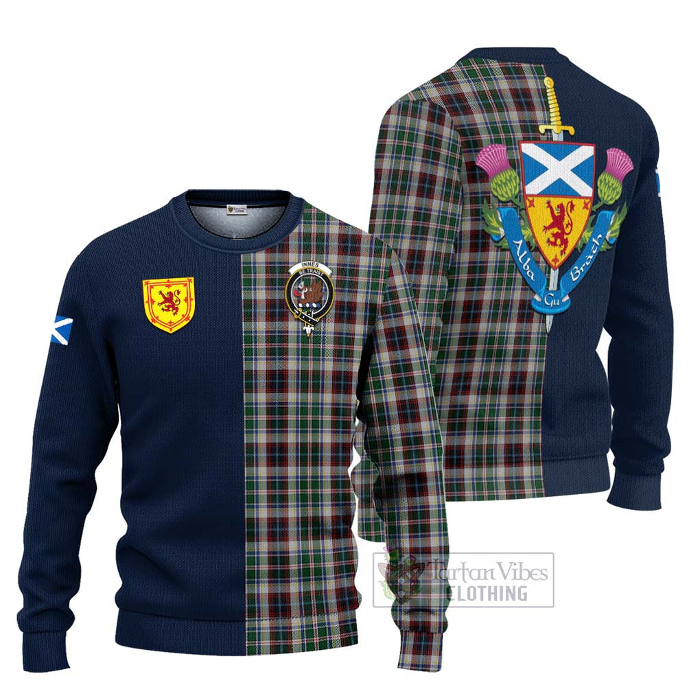 Tartan Vibes Clothing Innes Dress Tartan Knitted Sweater with Scottish Lion Royal Arm Half Style