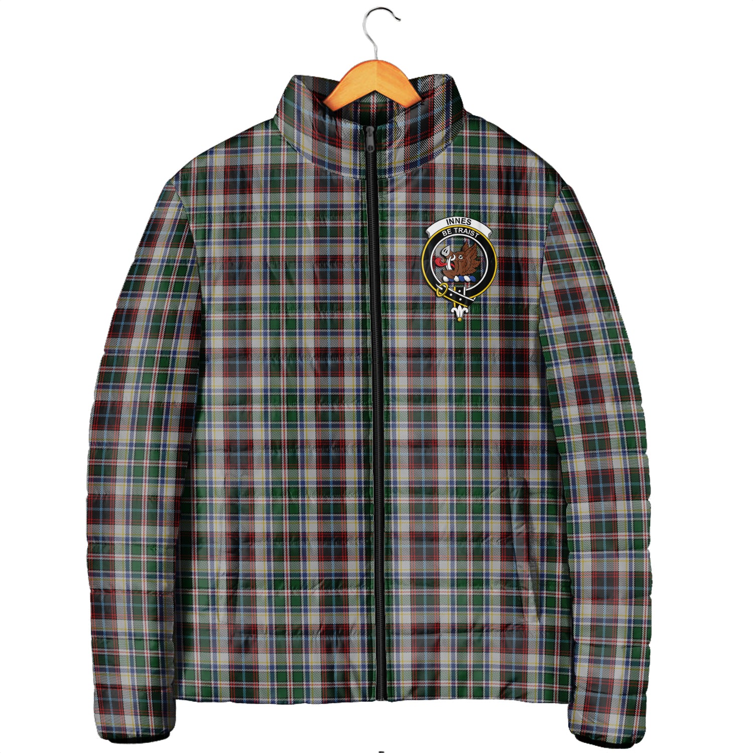 Innes Dress Tartan Padded Jacket with Family Crest Men's Padded Jacket - Tartan Vibes Clothing